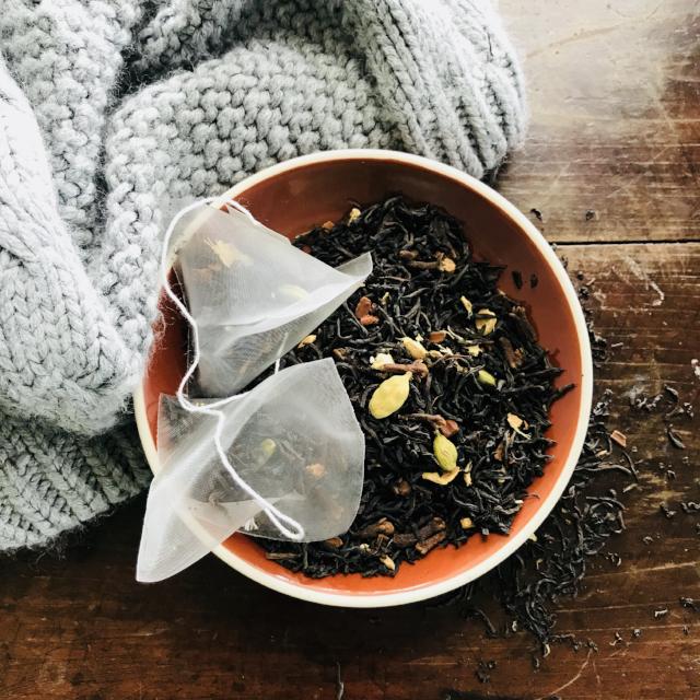 Chai Tea bags in brown bowl