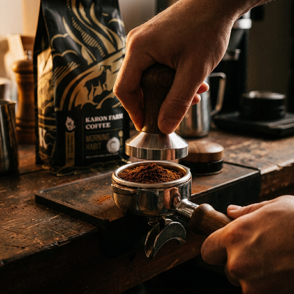 Morning Habit portafilter tamping espresso