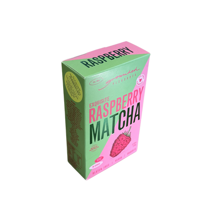 Box of raspberry matcha on a white background