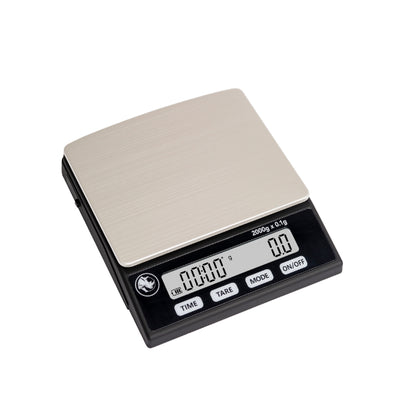 Rhino Stealth espresso scale in black with a stainless steel weighing platform and backlit display