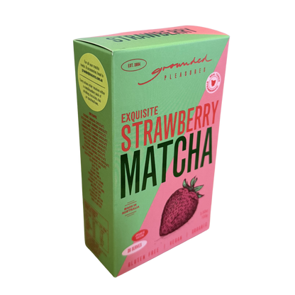 Box of strawberry matcha product on a white background